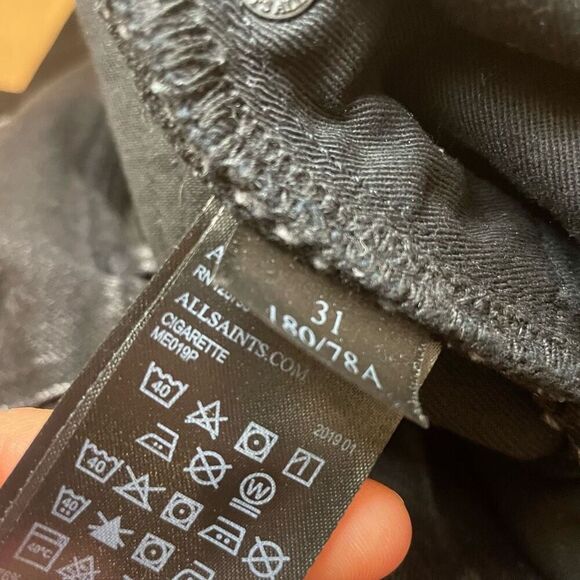 All Saints Black Distressed Gothic Grunge High Rise Button Fly Cigarette Jeans S - Picture 11 of 11